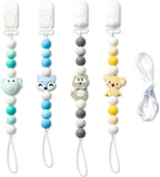 4Pcs Animal Silicone Pacifier Clip for Babies Infant Teething Soothie Toy Fox Koala Squirrel Elephant Teethers Clip Silicone Bead Pacifier Clip for Baby Shower Birthday Gift