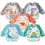 5PCS Baby Long Sleeved Bibs Waterproof Infant Toddler Feeding Bibs, 6-36 Months - Multi - 0-36 Months