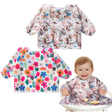 2Pcs Baby Weaning Bibs Infant Flower Leaf Coverall Long Sleeve Bib Toddlers Waterproof Self-feeding Bibs All Over High Chair Tray Catch Coverall for Boys Girls Eating Weaning Messy Play, 6-36Months