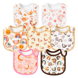 2ooya 7Pcs Cotton Waterproof Baby Bibs Adjustable Hook Loop Closure Baby Bib with Rainbow Pattern Unisex Newborn Baby Food Bib for Drooling Feeding Eating Teething Keepsake Gift for Baby , 6-12 Months