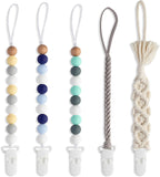 5Pcs Silicone Pacifier Clip for Babies 9.8'' Infant Pacifier Leashes Teething Clips Teether Toy with Braided Cotton Rope Chew Beads Pacifier for Baby Shower Baby Boys Girls Gift Bullet Point