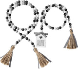 2 Pack Black&White Wood Bead Garland Set with Tassel Rustic Farmhouse Tiered Tray Decorations Country Rustic Wall Hanging Decor Natural Wood Bead Decoration for Home Festival