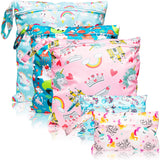 5Pcs Waterproof Reusable Wet Bag Diaper Baby Cloth Diaper Wet Dry Bags with 2 Zippered Pockets Travel Beach Pool Bag with Unicorn Pattern (3 Sizes)