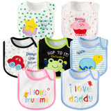 2ooya 7Pcs Cotton Waterproof Baby Bibs Adjustable Hook Loop Closure Babies Bib Unisex Multicolor Newborn Baby Infant Food Bibs Drooling Feeding Eating Teething Bib Keepsake Gift for Baby(6-12 Months)