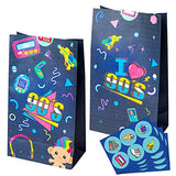 24Pcs 1990s Papper Bag Party Favor Bags, Back to 1990s Retro Party Gift Bag for Kids Goodie Candy Treat Kraft Paper Party Bags with 4Pcs Cute Stickers for Theme Birthday retro party Supplies