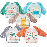 5PCS Animal Dinosaur Pattern Long Sleeved Baby Toddler Bibs Waterproof Long Sleeved Toddler Cloth Stain & Odor Resistant Toddler Bibs with Different Animal Pattern for Babies 9-36 Months - - 0-36 Months