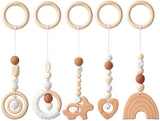 5pcs Baby Play Gym Toy Set, Wooden Hanging Toy for Infant Play Gym Frame Activity, Wooden Exercise Nursing Pendant Teether Rattles Montessori Sensory Toys for Newborn Birthday Shower Gifts Decor