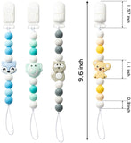 4Pcs Animal Silicone Pacifier Clip for Babies Infant Teething Soothie Toy Fox Koala Squirrel Elephant Teethers Clip Silicone Bead Pacifier Clip for Baby Shower Birthday Gift
