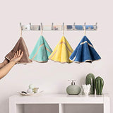 4Pcs Hanging Hand Towels with Hanging Loop Absorbent Coral Fleece Round Hand Towels Soft Thick Dish Wipe Cloth Hand Fast Drying Towels for Kitchen Bathroom