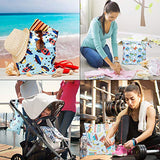 5Pcs Waterproof Reusable Wet Bag Diaper Baby Cloth Diaper Wet Dry Bags with 2 Zippered Pockets Travel Beach Pool Bag with Tank Rocket Ship Sailboats Pattern(3 Sizes)