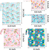 5Pcs Waterproof Reusable Wet Bag Diaper Baby Cloth Diaper Wet Dry Bags with 2 Zippered Pockets Travel Beach Pool Bag with Unicorn Pattern (3 Sizes)