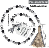 40inch Black&White Plaid Wood Bead Garland with Tassel Rustic Farmhouse Tiered Tray Decorations Country Rustic Wall Hanging Decor Natural Wood Bead Decoration for Home Festival