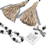 2 Pack Black&White Wood Bead Garland Set with Tassel Rustic Farmhouse Tiered Tray Decorations Country Rustic Wall Hanging Decor Natural Wood Bead Decoration for Home Festival