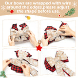 2ooya 2Pcs Christmas Wreath Bows Christmas Tree Topper Bows with Snow Pattern Xmas Black Red Gold Buffalo Plaid Wreath Bow Outdoor Home Stair Decorations Gift for Christmas(11.8 x 19.7 inch)