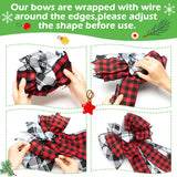 2ooya 2Pcs Christmas Wreath Bows Christmas Tree Topper Bows with Buffalo Plaid Pattern Xmas Black Red White Wreath Bow Outdoor Ornaments Home Stair Decorations Gift for Christmas,11.8 x 19.7 inch