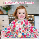 2Pcs Baby Weaning Bibs Infant Flower Leaf Coverall Long Sleeve Bib Toddlers Waterproof Self-feeding Bibs All Over High Chair Tray Catch Coverall for Boys Girls Eating Weaning Messy Play, 6-36Months