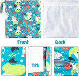 5Pcs Waterproof Reusable Wet Bag Diaper Baby Cloth Diaper Wet Dry Bags with 2 Zippered Pockets Travel Beach Pool Bag with Unicorn Pattern (3 Sizes)
