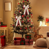 2ooya 2Pcs Christmas Wreath Bows Christmas Tree Topper Bows with Snow Pattern Xmas Black Red Gold Buffalo Plaid Wreath Bow Outdoor Home Stair Decorations Gift for Christmas(11.8 x 19.7 inch)