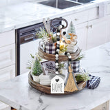 2 Pack Black&White Wood Bead Garland Set with Tassel Rustic Farmhouse Tiered Tray Decorations Country Rustic Wall Hanging Decor Natural Wood Bead Decoration for Home Festival