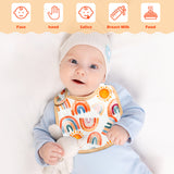 2ooya 7Pcs Cotton Waterproof Baby Bibs Adjustable Hook Loop Closure Baby Bib with Rainbow Pattern Unisex Newborn Baby Food Bib for Drooling Feeding Eating Teething Keepsake Gift for Baby , 6-12 Months