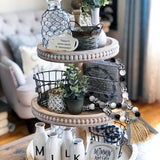 40inch Black&White Plaid Wood Bead Garland with Tassel Rustic Farmhouse Tiered Tray Decorations Country Rustic Wall Hanging Decor Natural Wood Bead Decoration for Home Festival