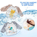 5PCS Animal Dinosaur Pattern Long Sleeved Baby Toddler Bibs Waterproof Long Sleeved Toddler Cloth Stain & Odor Resistant Toddler Bibs with Different Animal Pattern for Babies 9-36 Months - - 0-36 Months
