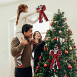 2ooya 2Pcs Christmas Wreath Bows Christmas Tree Topper Bows with Buffalo Plaid Pattern Xmas Black Red White Wreath Bow Outdoor Ornaments Home Stair Decorations Gift for Christmas,11.8 x 19.7 inch