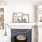 2 Pack Black&White Wood Bead Garland Set with Tassel Rustic Farmhouse Tiered Tray Decorations Country Rustic Wall Hanging Decor Natural Wood Bead Decoration for Home Festival