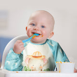 5Pcs Long Sleeved Bib for Babies Toddlers Jungle Animals Pattern Waterproof Sleeved Bib with Great Capacity Pocket Cartoon Elephant Lion Giraffe Cow Zebra Infants Feeding Bibs Gift for Age 6-36 Months