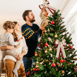 2ooya 2Pcs Christmas Wreath Bows Christmas Tree Topper Bows with Snow Pattern Xmas Black Red Gold Buffalo Plaid Wreath Bow Outdoor Home Stair Decorations Gift for Christmas(11.8 x 19.7 inch)