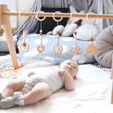 5pcs Baby Play Gym Toy Set, Wooden Hanging Toy for Infant Play Gym Frame Activity, Wooden Exercise Nursing Pendant Teether Rattles Montessori Sensory Toys for Newborn Birthday Shower Gifts Decor