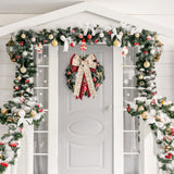 2ooya 2Pcs Christmas Wreath Bows Christmas Tree Topper Bows with Snow Pattern Xmas Black Red Gold Buffalo Plaid Wreath Bow Outdoor Home Stair Decorations Gift for Christmas(11.8 x 19.7 inch)