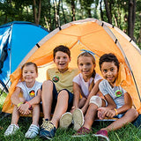 84Pcs Camping Return Party Supplies Kit, Camping Party Favors All-in-One Pack Party Supplies Include Camping Stickers Camper keychain Camping Badge Happy Camping Wristband for teen Birthday Party