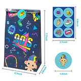 24Pcs 1990s Papper Bag Party Favor Bags, Back to 1990s Retro Party Gift Bag for Kids Goodie Candy Treat Kraft Paper Party Bags with 4Pcs Cute Stickers for Theme Birthday retro party Supplies