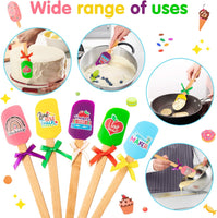 5PCS Silicone Spatulas Teacher Appreciation Gifts Thank You Teacher Theme Spatula with Bow Wooden Handle Kitchen Spatula Set Cakes Pastry Baking Mixing Spatulas Thanksgiving New Year Gifts for Teacher