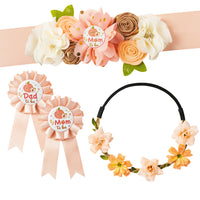 Little Sweet Peach Cutie Maternity Sash Kit Mom to Be & Dad to Be Corsage Stickers Fruit Clementine Flower Crown Pregnancy Belly Belt Gender Reveal Decoration Baby Girls Shower Party Photo Prop Gift