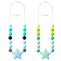 2Pcs Sensory Chew Necklace for Boys Girls Blue Star Silicone Chewable Jewelry Beads Colorful Chew Teether Necklace Autism ADHD SPD Baby Oral Motor Chewing Pendant Biting Nursing Teething Toy