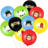 ANGOLIO 50Pcs Party Balloons My Hero Academia Themed Balloon Hero Party Favors Latex Helium Balloon Birthday Party Decoration Supplies for Boys Girls Fans Red Black Yellow Blue Green Balloon