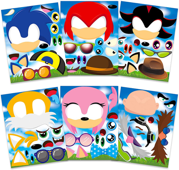 36 Pack Sonic Face Stickers Themed Make a Face Stickers Party Supplies Mixed and Matched Fantasy Party Favors Make Your Own Characters Stickers Gifts Rewards Art Craft for Boys Girls