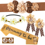 Brown Bear Maternity Sash Bear Mommy to Be & Daddy to Be Corsage Brown Clementine Flower Crown Pregnancy Sash Decoration Baby Boy Shower Kit Gender Reveal Party Favors Pregnancy Photo Prop Gift