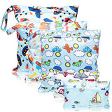 5Pcs Waterproof Reusable Wet Bag Diaper Baby Cloth Diaper Wet Dry Bags with 2 Zippered Pockets Travel Beach Pool Bag with Tank Rocket Ship Sailboats Pattern(3 Sizes)