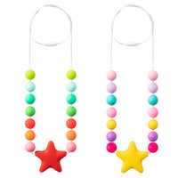 2Pcs Sensory Chew Necklace for Boys Girls Silicone Yellow Red Star Chewable Jewelry Colorful Chew Teether Necklace Autism ADHD SPD Baby Oral Motor Chewing Beads Pendant Biting Nursing Teething Toy