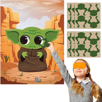 ANGOLIO Baby Yoda Pin The Tail Games Party Supplies Pin The Frog on The Space Wars Poster Birthday Collection Favor Baby Shower Background Game Accessories for Kids ( Includes 2 Blindfolds )