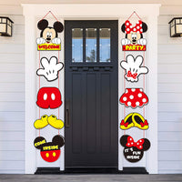 ANGOLIO Mickey Minnie Porch Sign Theme Door Sign Decor Favors Mickey Porch Sign Hanging Banner Welcome Sign Decoration Party Backdrop Supplies for Photo Booth Props