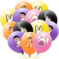 52Pcs Party Balloons Bad Bunny Themed Balloon Music Party Favors Latex Helium Balloon Birthday Party Decoration Supplies for Boys Girls Fans Orange Black Yellow Pink Purple Balloon