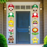 Mario Cartoon Character Party Favor Supplies Mario Brother Party Banner Mario Theme Porch Decor Hanging Flags Banners Wall Decoration for Photo Booth Props Birthday