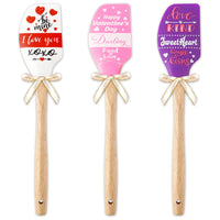 3Pcs Valentine's Day Silicone Spatulas Valentine Pattern Kitchen Spatula Gift Set with Bow Pastry Baking Mixing Spatulas Love Cakes Spatula Valentine Gift for Wedding Engagement Anniversary