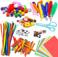 WATINC 800Pcs DIY Art Craft Sets Supplies for Kids Toddlers Modern Kid Crafting Supplies Kits Include Pipe Cleaners, Wiggle Googl Eyes, Glitter Pom Poms, Feather, Buttons, Sequins