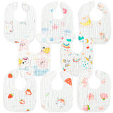 2ooya 8Pcs Baby Muslin Bibs Adjustable Resin Button Bibs 6 Absorbent Cotton Layers Infant Bib Pink White Cute Pattern Newborn Babies Drooling Feeding Eating Teething Bibs Keepsake Gift for Baby Girl