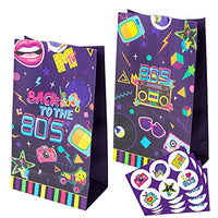 24Pcs 1980s Papper Bag Party Favor Bags,Back to 1980s Retro Party Gift Bag for Kids Goodie Candy Treat Kraft Paper Party Bags with 4Pcs 1980s Disco Stickers for Theme Birthday Retro Party Supplies